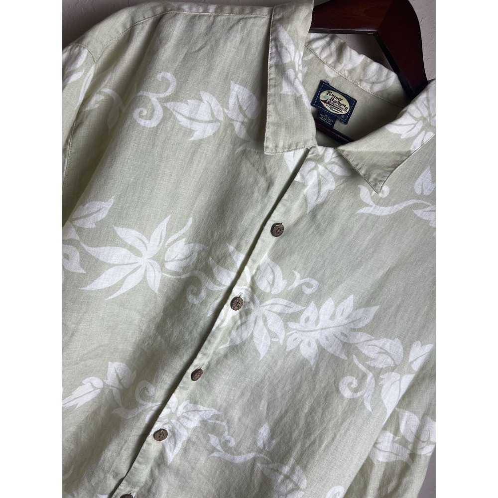 Vintage 90s Tommy Bahama Shirt Tropical Leaf Button Sage Green Hawaiian XL Retro